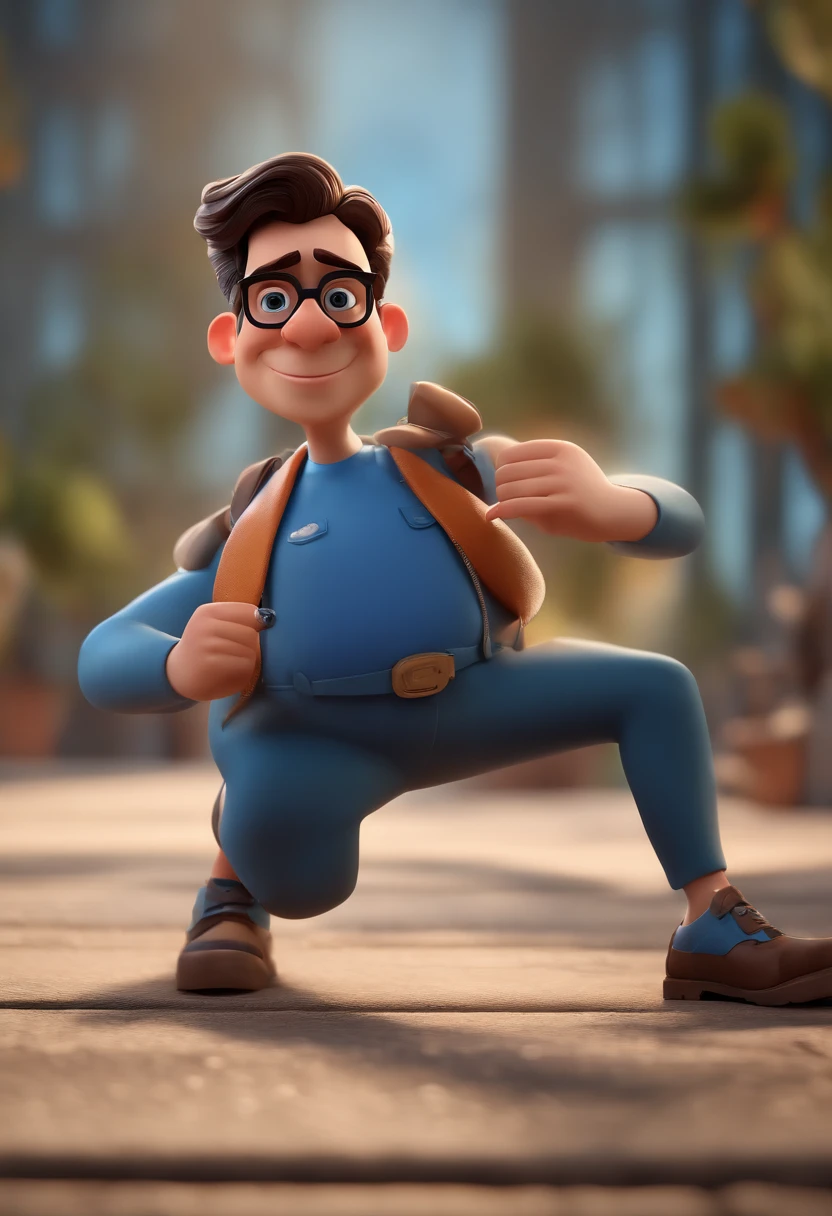 Cartoon character of a man with black glasses and a blue shirt, animation character, Caractere estilizado, animation style rendering, 3D estilizado, Arnold Maya render, 3 d render stylized, toon render keyshot, Personagem 3D, Personagem 3D, 3d rendering stylized, 3 d character render, personagem de desenho animado, Personagem de close up, Pose de personagem,  (Estilo Pixar) (master part:1.2) (Bokeh) (best quality) (pele detalhada) (textura detalhada) (8k) (argila) (Cinematic lighting) (foco nítido