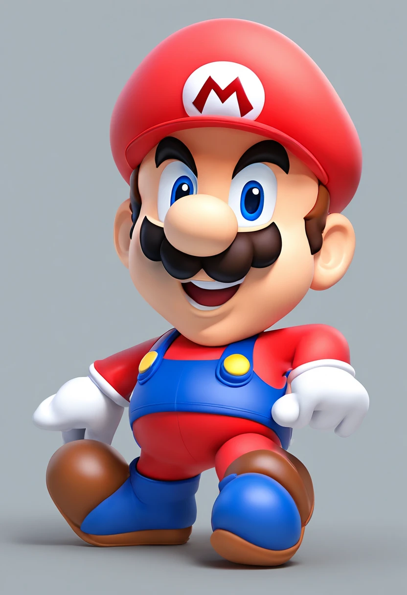 (Mario), design de personagens, Nintendo Super Mario, (olhos azuis, red hat, terno vermelho, blue suspenders, luvas brancas, )super bonito estilo caixa cega, Chibi, corpo inteiro, exaggerated expressions and actions, fundo limpo, Destaques iridescentes brilhantes, studio lighting, Atmospheric Illumination, com textura requintada, High detail, high resolution, c4d, ..3d, Liquidificador, 8k, best quality, Ultra High Definition