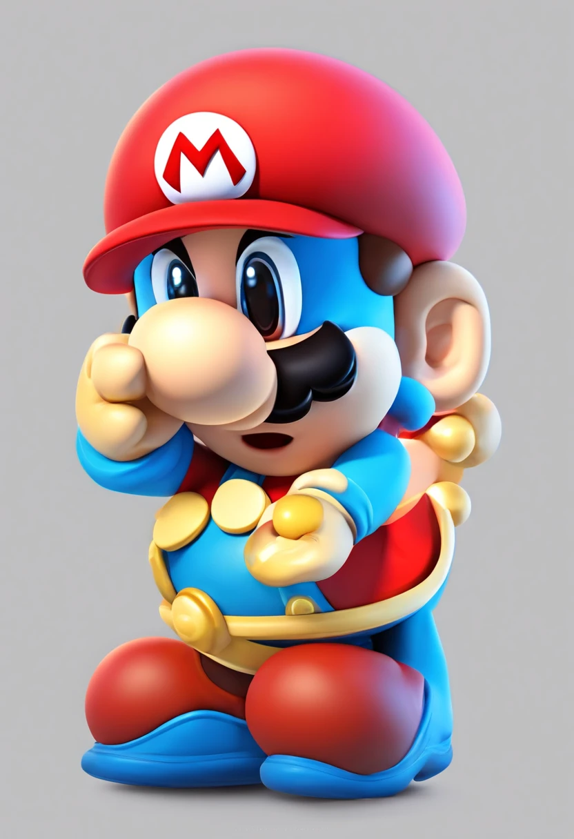 (Mario), design de personagens, Nintendo Super Mario, (olhos azuis, red hat, terno vermelho, blue suspenders, luvas brancas, )super bonito estilo caixa cega, Chibi, corpo inteiro, exaggerated expressions and actions, fundo limpo, Destaques iridescentes brilhantes, studio lighting, Atmospheric Illumination, com textura requintada, High detail, high resolution, c4d, ..3d, Liquidificador, 8k, best quality, Ultra High Definition