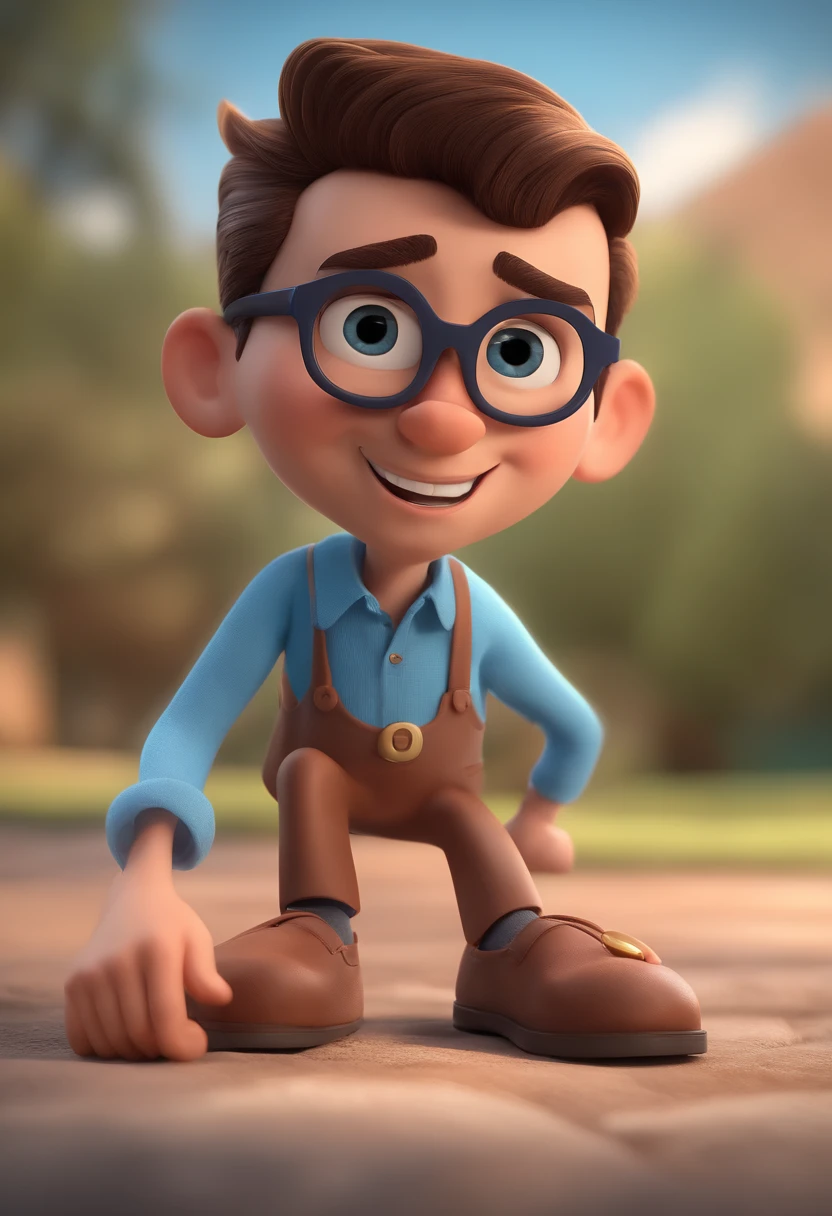 Cartoon character of a man with black glasses and a blue shirt, animation character, Caractere estilizado, animation style rendering, 3D estilizado, Arnold Maya render, 3 d render stylized, toon render keyshot, Personagem 3D, Personagem 3D, 3d rendering stylized, 3 d character render, personagem de desenho animado, Personagem de close up, Pose de personagem, (Estilo Pixar) (master part:1.2) (Bokeh) (best quality) (pele detalhada) (textura detalhada) (8k) (argila) (Cinematic lighting) (foco nítido