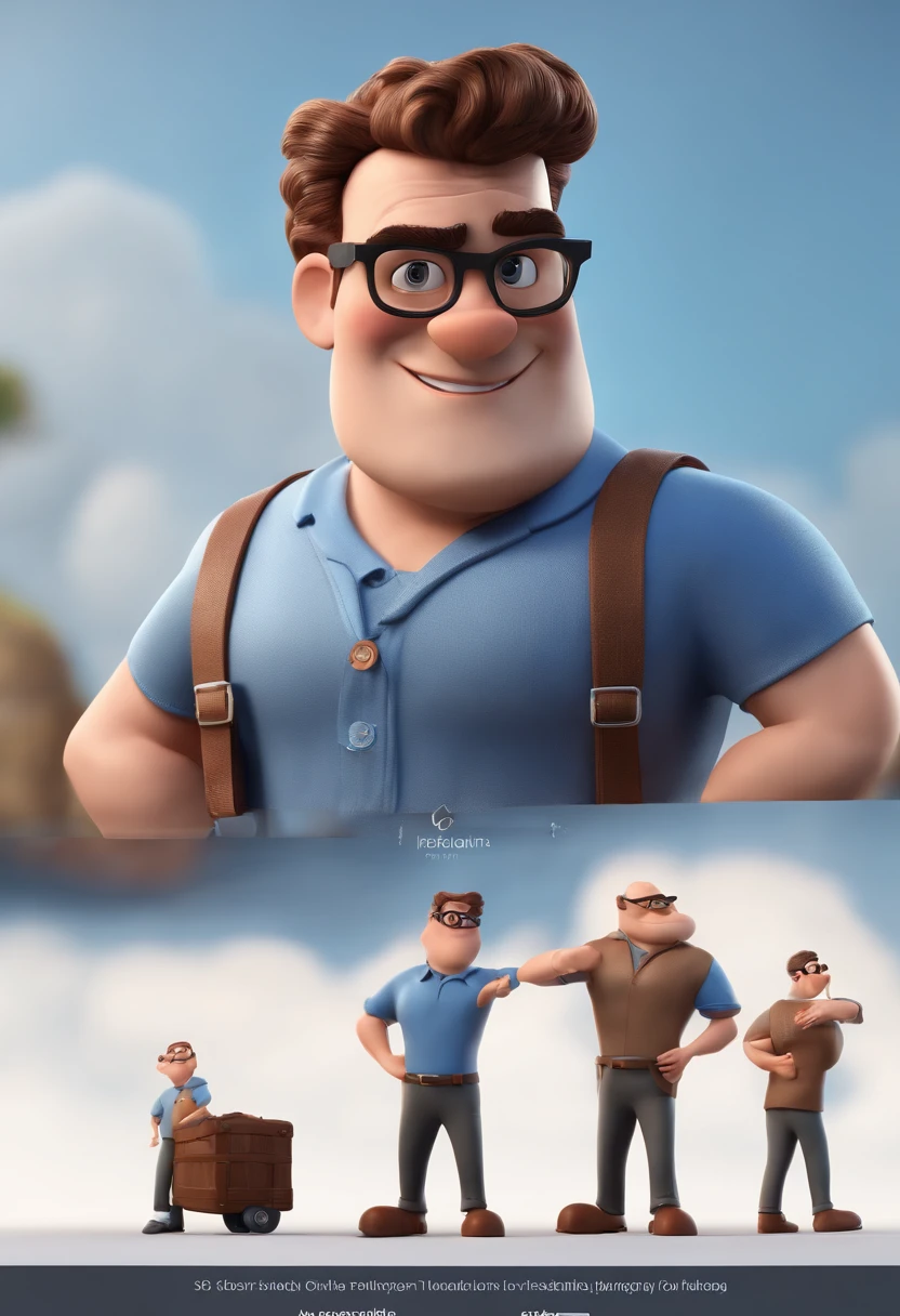 Cartoon character of a man with black glasses and a blue shirt, animation character, Caractere estilizado, animation style rendering, 3D estilizado, Arnold Maya render, 3 d render stylized, toon render keyshot, Personagem 3D, Personagem 3D, 3d rendering stylized, 3 d character render, personagem de desenho animado, Personagem de close up, Pose de personagem, (Estilo Pixar) (master part:1.2) (Bokeh) (best quality) (pele detalhada) (textura detalhada) (8k) (argila) (Cinematic lighting) (foco nítido