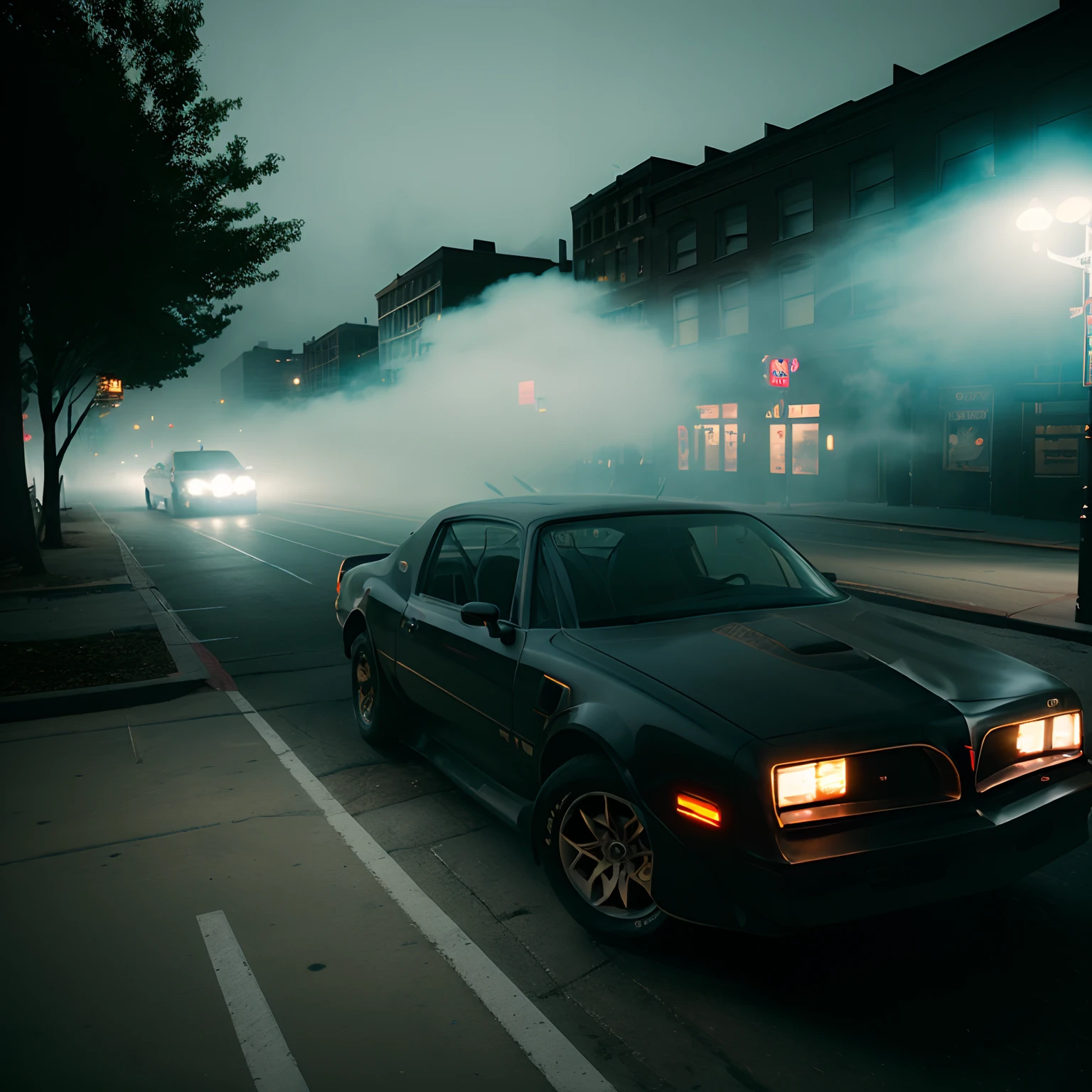 analog gloomy photo of a ((black car, )), (three quarter view), (in gritty new york city streets (at night)), speeding, motion blur, vandalized buildings, graffiti, sports photography, ((nighttime)), horror, midnight, High Detail, Sharp focus, (photorealism), realistic, best quality, 8k, award winning, dramatic lighting, epic, cinematic, masterpiece, rim light, (ambient fog:1.2), volumetric lights:0.6, dutch angle, depth of field,