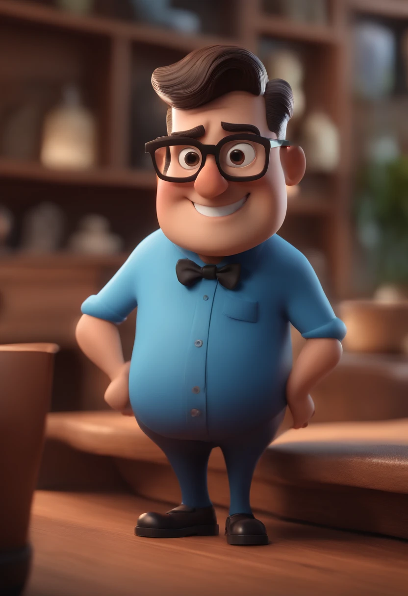 Cartoon character of a man with black glasses and a blue shirt, animation character, Caractere estilizado, animation style rendering, 3D estilizado, Arnold Maya render, 3 d render stylized, toon render keyshot, Personagem 3D, Personagem 3D, 3d rendering stylized, 3 d character render, personagem de desenho animado, Personagem de close up, Pose de personagem, (Estilo Pixar) (master part:1.2) (Bokeh) (best quality) (pele detalhada) (textura detalhada) (8k) (argila) (Cinematic lighting) (foco nítido