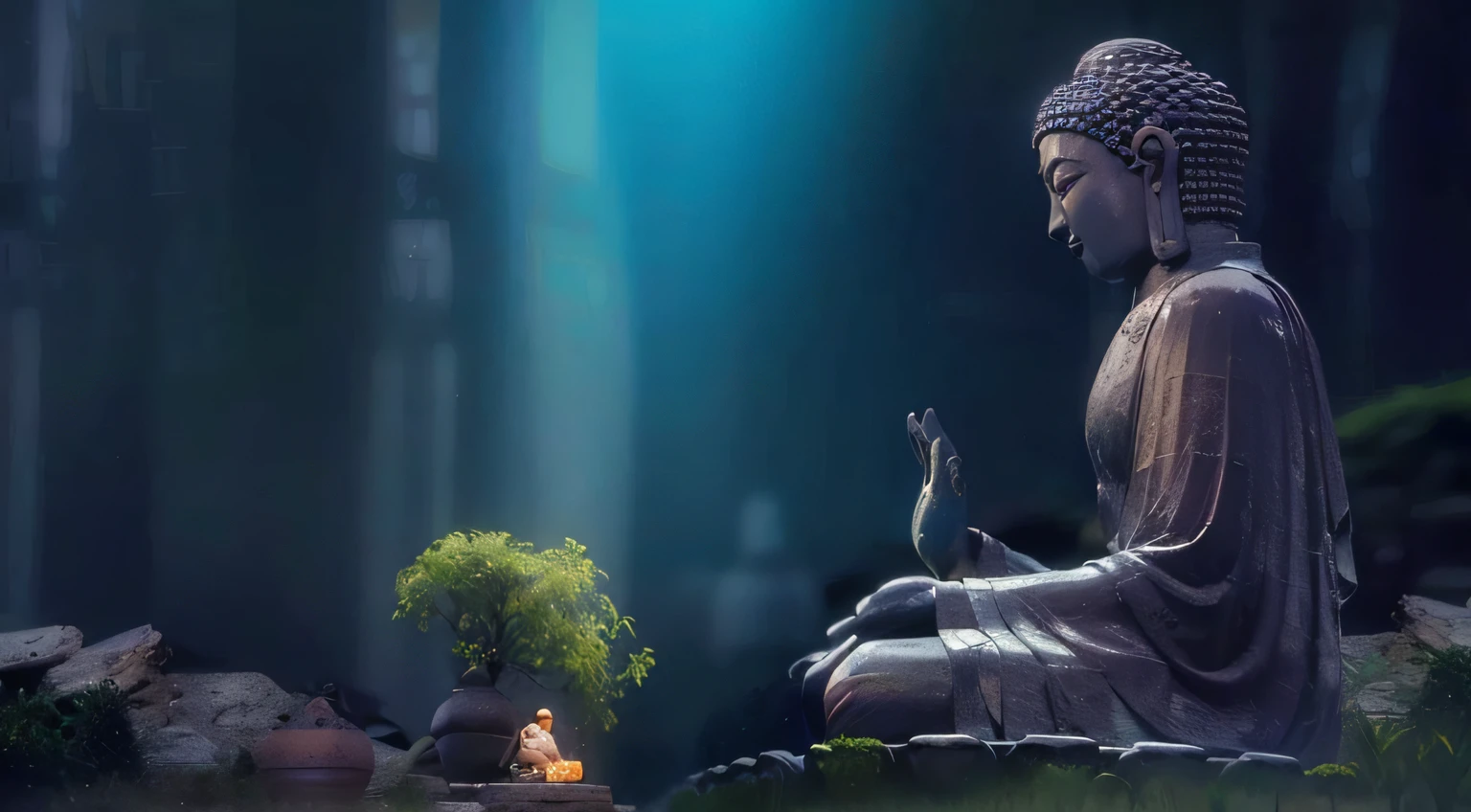 buddha statue sitting in the middle of a forest with a small tree, buddhism, hindu stages of meditation, hd wallpaper, the buddha, buddhist, meditation, buddha, spiritual enlightenment, very beautiful photo, on path to enlightenment, on the path to enlightenment, very clear picture, zen meditation, floating in a powerful zen state, meditating, peaceful expression, high quality picture