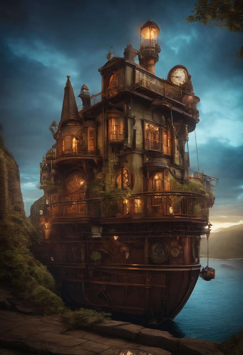 uma cidade steampunk com vista para o solo por WAS-Steampunk