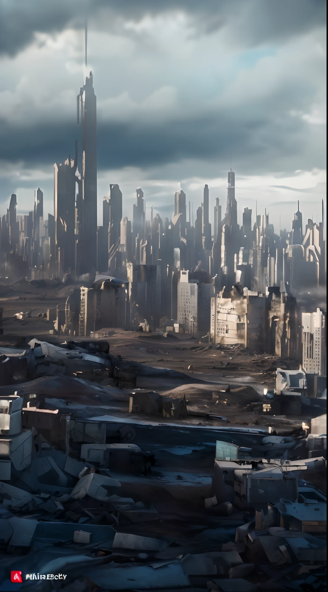 ((Better quality)), ((tmasterpiece))Wasteland City,dystopian city, 8K, epic cinematic, 4K 8K, destroyed city in background,Natural light, illusory engine. retro film still,detailed cinematic shot, Unreal Engine 5 8K resolution, Wasteland environment, Cinematic Unreal Engine,Shallow depth of field effect