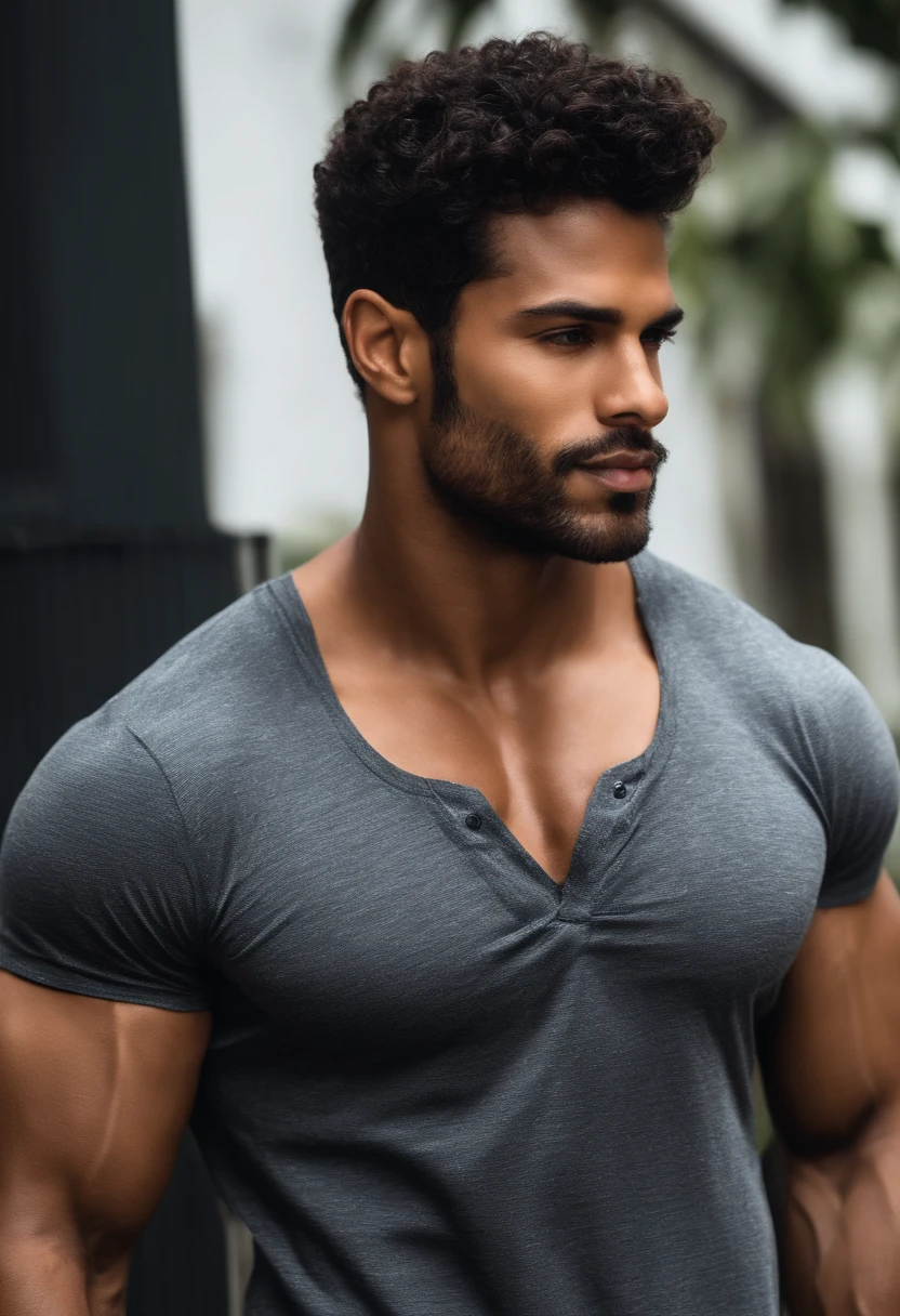 (melhor qualidade,realista),Homem bonito,masculino,olhos negros,Cabelo preto curto,good muscles, Fino, Fino, Sem camisa no seu quarto.
