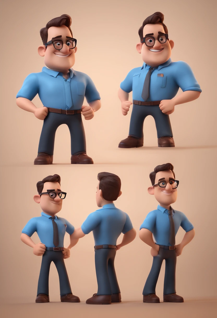 Cartoon character of a man with black glasses and a blue shirt, animation character, Caractere estilizado, animation style rendering, 3D estilizado, Arnold Maya render, 3 d render stylized, toon render keyshot, Personagem 3D, Personagem 3D, 3d rendering stylized, 3 d character render, personagem de desenho animado, Personagem de close up, Pose de personagem, (Estilo Pixar) (master part:1.2) (Bokeh) (best quality) (pele detalhada) (textura detalhada) (8k) (argila) (Cinematic lighting) (foco nítido