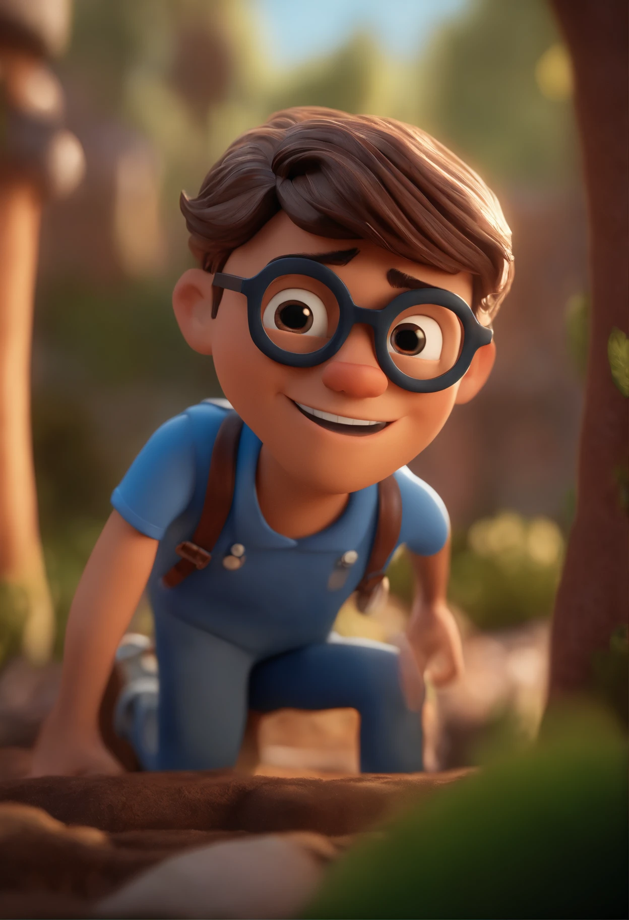 Cartoon character of a man with black glasses and a blue shirt, animation character, Caractere estilizado, animation style rendering, 3D estilizado, Arnold Maya render, 3 d render stylized, toon render keyshot, Personagem 3D, Personagem 3D, 3d rendering stylized, 3 d character render, personagem de desenho animado, Personagem de close up, Pose de personagem,  (Estilo Pixar) (master part:1.2) (Bokeh) (best quality) (pele detalhada) (textura detalhada) (8k) (argila) (Cinematic lighting) (foco nítido