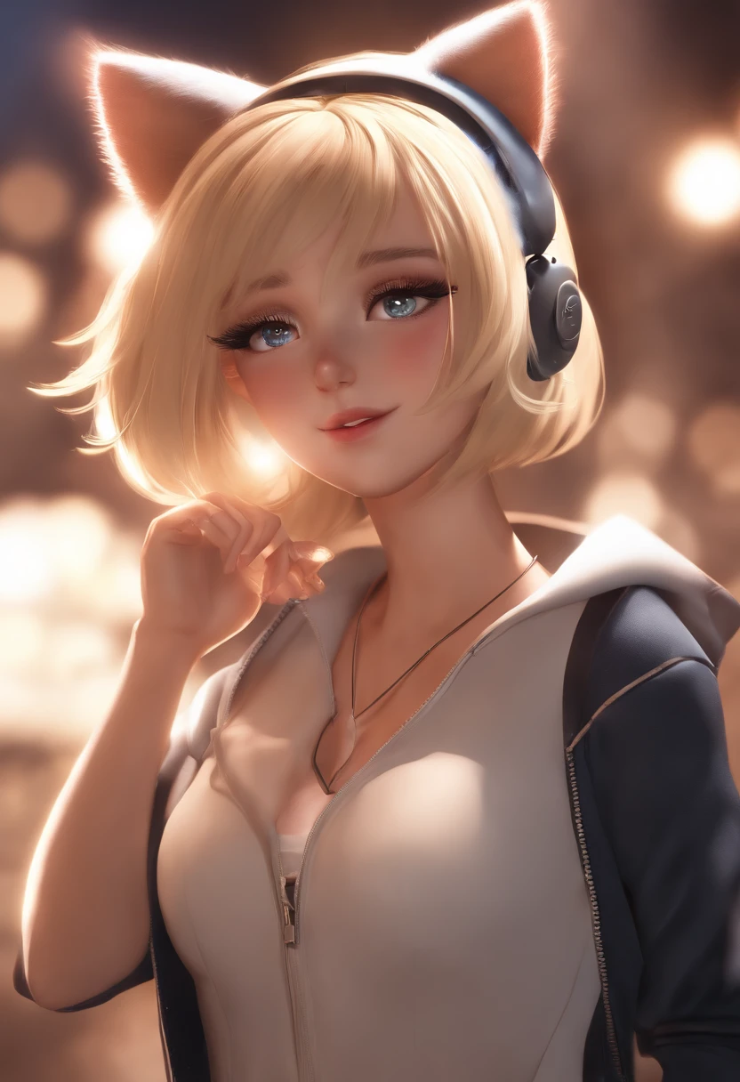 1girl, blond hair,  cat_ears, animal_ears, solo, dark_skin, tan_skin,  summer jacket, sakura falling, portrait style, looking_at_viewer, cinematic lighting,  eyeliner, makeup, emotional,  highly detailed, wide shot, sharp focus,    ring light, rim lighting, octane render, ring light, rim lighting, nvinkpunk, samdoesarts, naked, bent over, butt facing camera, vagina dripping with white semen, blushing