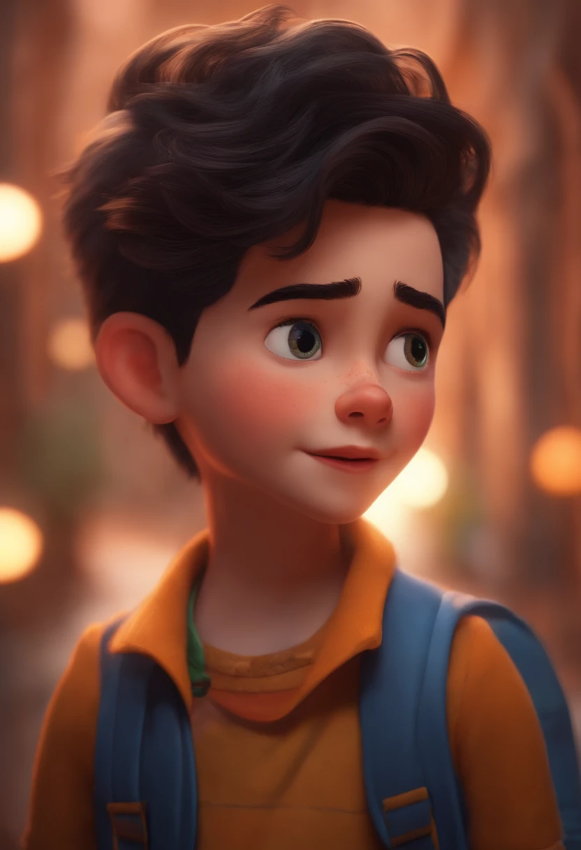 Image of a boy for a story in a YouTube video in Pixar format, He's the allabester, He's the class leader, He's outgoing, Playful and gets up for a lot of things, cabelo curto