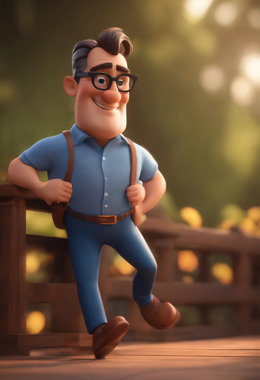 Cartoon character of a man with black glasses and a blue shirt, animation character, Caractere estilizado, animation style rendering, 3D estilizado, Arnold Maya render, 3 d render stylized, toon render keyshot, Personagem 3D, Personagem 3D, 3d rendering stylized, 3 d character render, personagem de desenho animado, Personagem de close up, Pose de personagem, (Estilo Pixar) (master part:1.2) (Bokeh) (best quality) (pele detalhada) (textura detalhada) (8k) (argila) (Cinematic lighting) (foco nítido