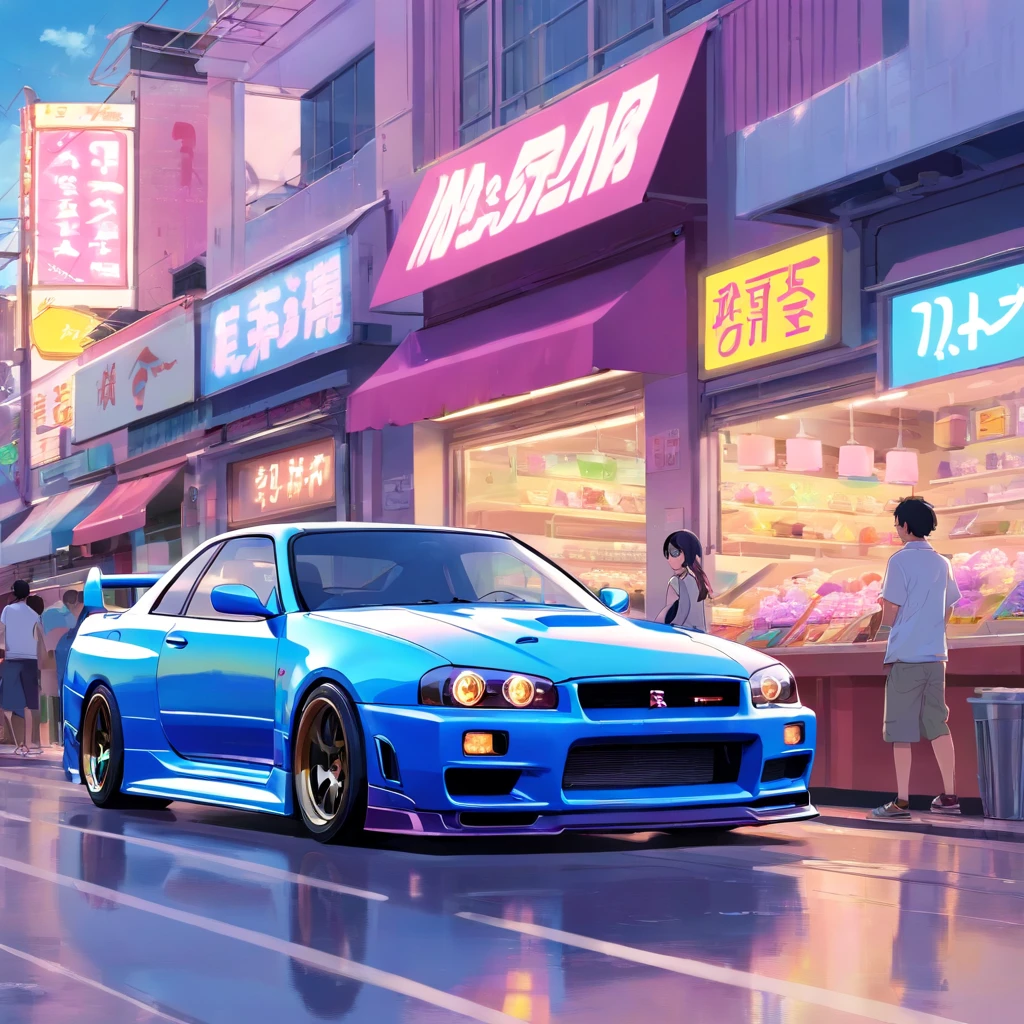 Ice cream and the Fast & Furious, Nissan R34 , Car Color: Black, Perlesen, Purple