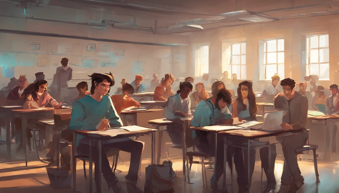 group of friends in a class room