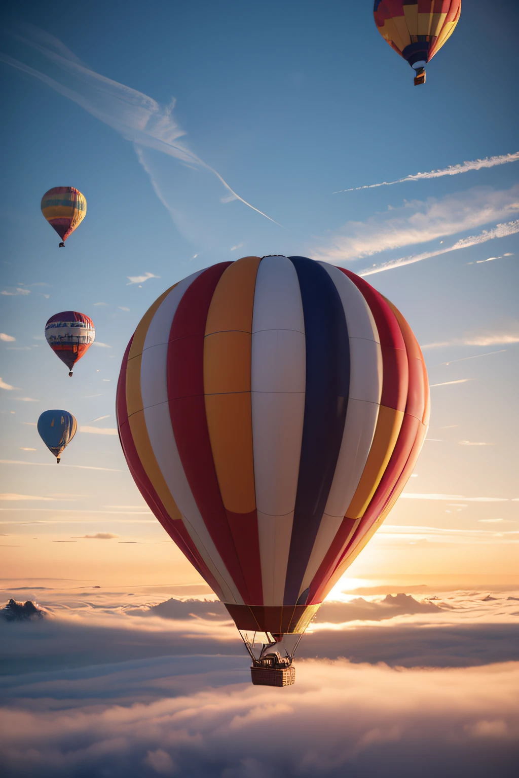 tmasterpiece，Best quality at best，high high quality，the Extremely Detailed CG Unity 8K Wallpapers，1 hot air balloon，beautiful sky