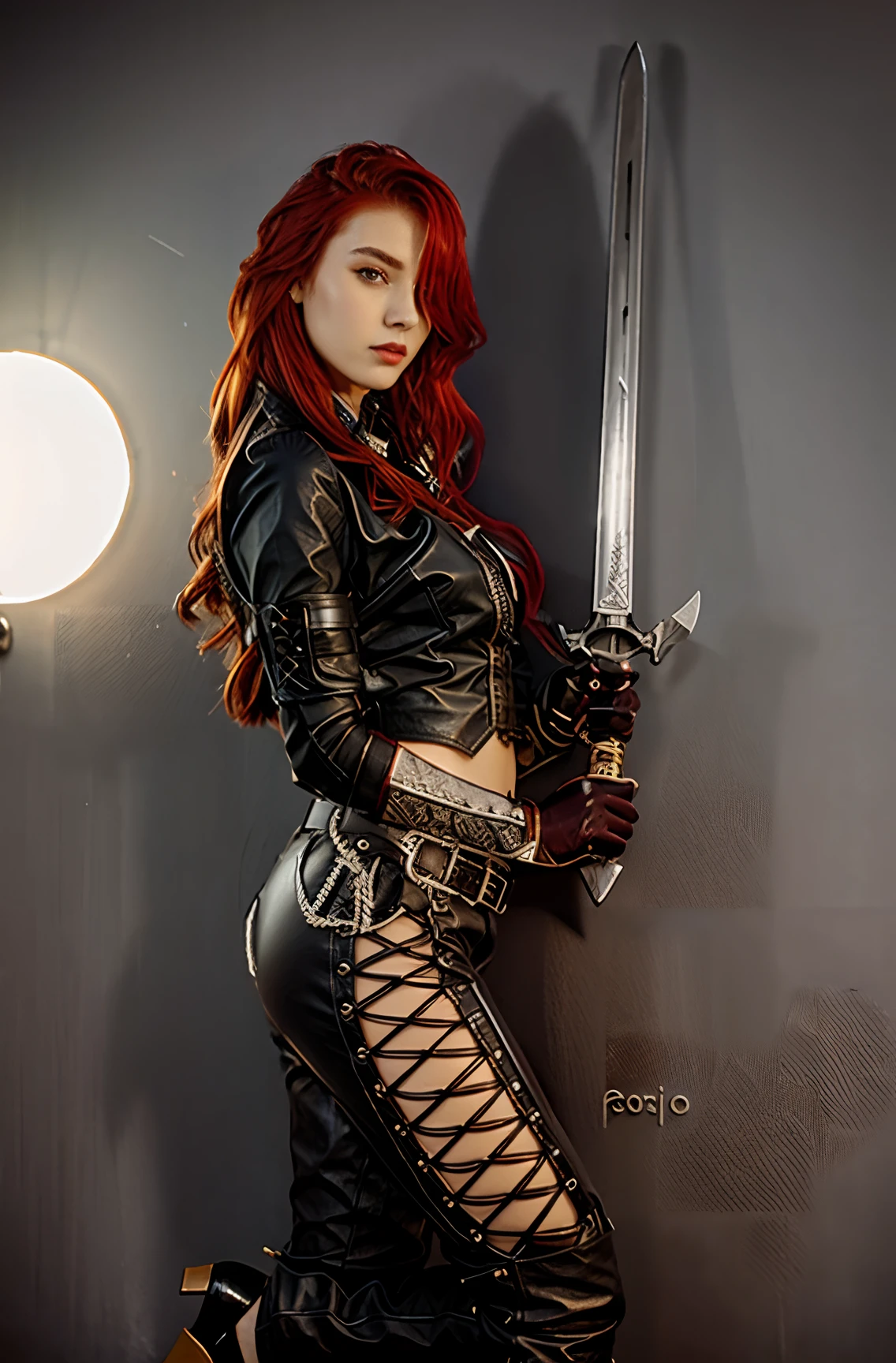((A red-haired warrior, from the back, wearing a short skirt showing her ass, wearing plate armor, steel gauntlets, steel gloves and steel cuirass, looking back, wearing a short skirt)), red skirt, (she does not wear underwear, short skirt showing big, stuffed ass, perky, round, pussy showing, smooth pussy showing from below, (skirt up), wind lifting skirt, sexy possession), medieval fantasy, d&d, RPG, masterpiece, best quality, 8K, ultra realistic. The most desired girl in the world has transcendental beauty, with expressive eyes, arched eyebrows, sensual lips and radiant skin. Her facial structure is symmetrically perfect, with delicately sculpted cheekbones and a refined chin. In addition to aesthetics, her presence exudes confidence, serenity and a magnetic aura. Her beauty goes beyond the physical, also incorporating grace, intelligence and kindness, making her completely irresistible.