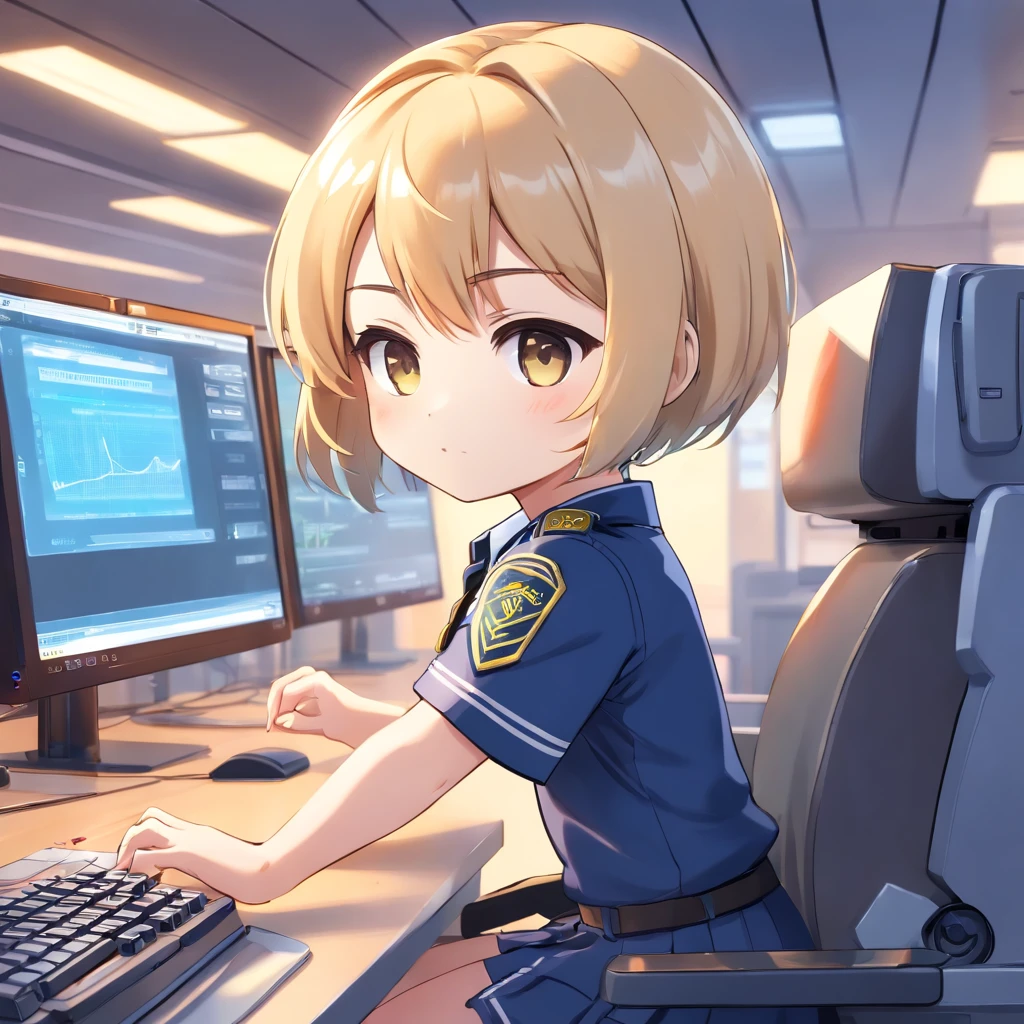 ((Chibi girl playing computer))、Blonde Shorthair Chibi、Pixie Cut Chibi、Chibi in uniform, Chibi,