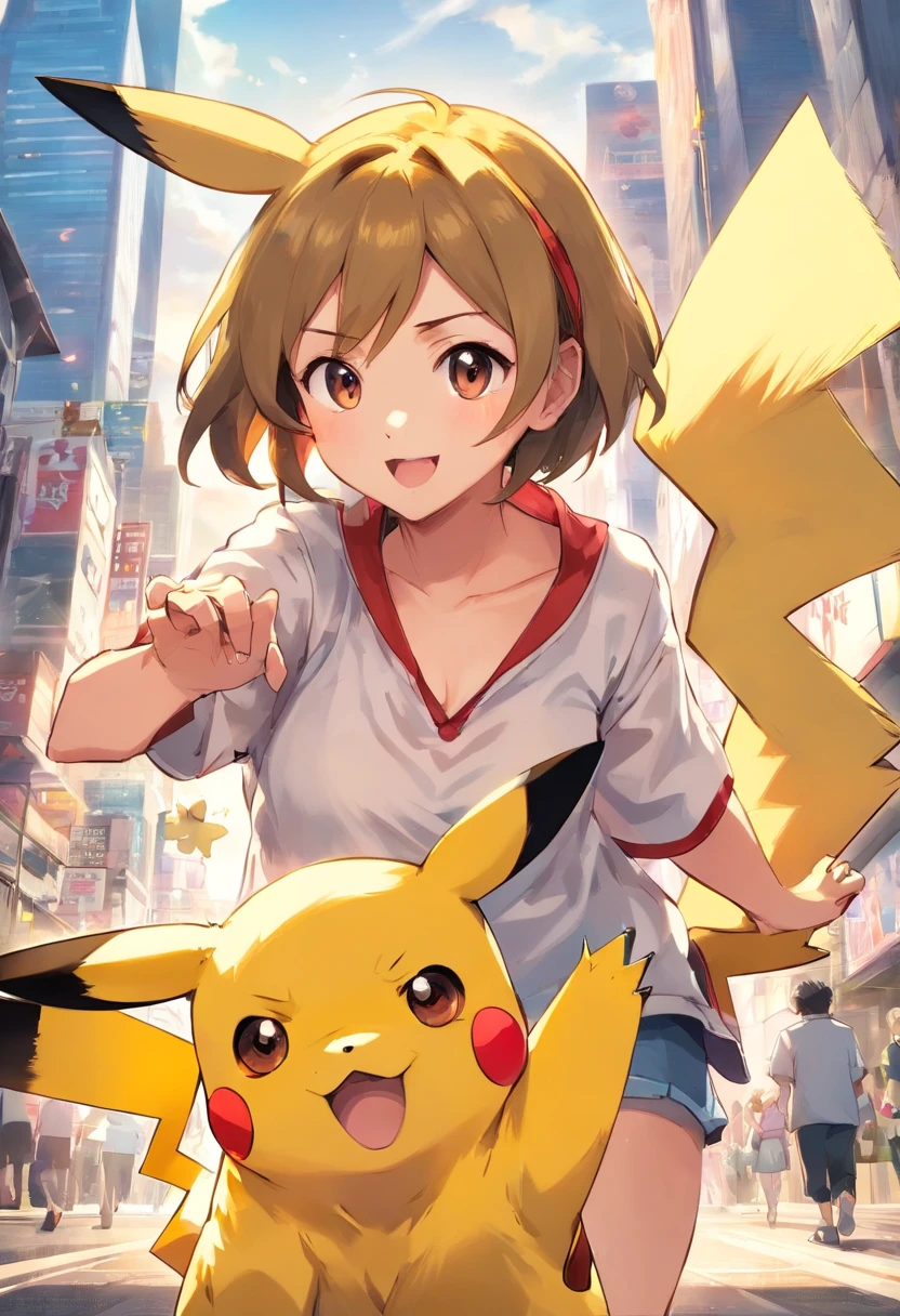 Pikachu is playful and cute,Vivacidade e agilidade,Pelos amarelos e macios,blush vermelho,olhos grandes cintilantes,Orelhas pontiagudas fofas。(Pikachu:1.5)