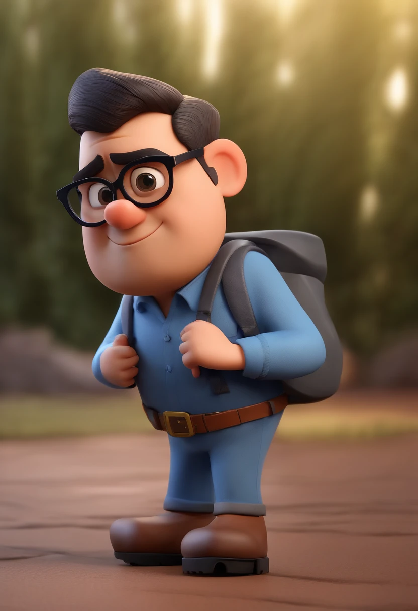 Cartoon character of a man wearing black glasses and a blue shirt, um personagem animado, Caractere estilizado, animation style rendering, 3D estilizado, Arnold Maya render, 3 d render stylized, toon render keyshot, Personagem 3D, Personagem 3D, 3d rendering stylized, 3 d character render, personagem de desenho animado, Personagem de close up, Pose de personagem, (Estilo Pixar) (master part:1.2) (Bokeh) (best quality) (pele detalhada) (textura detalhada) (8k) (argila) (Cinematic lighting) (foco nítido，Senta e vaza a parte superior do corpo