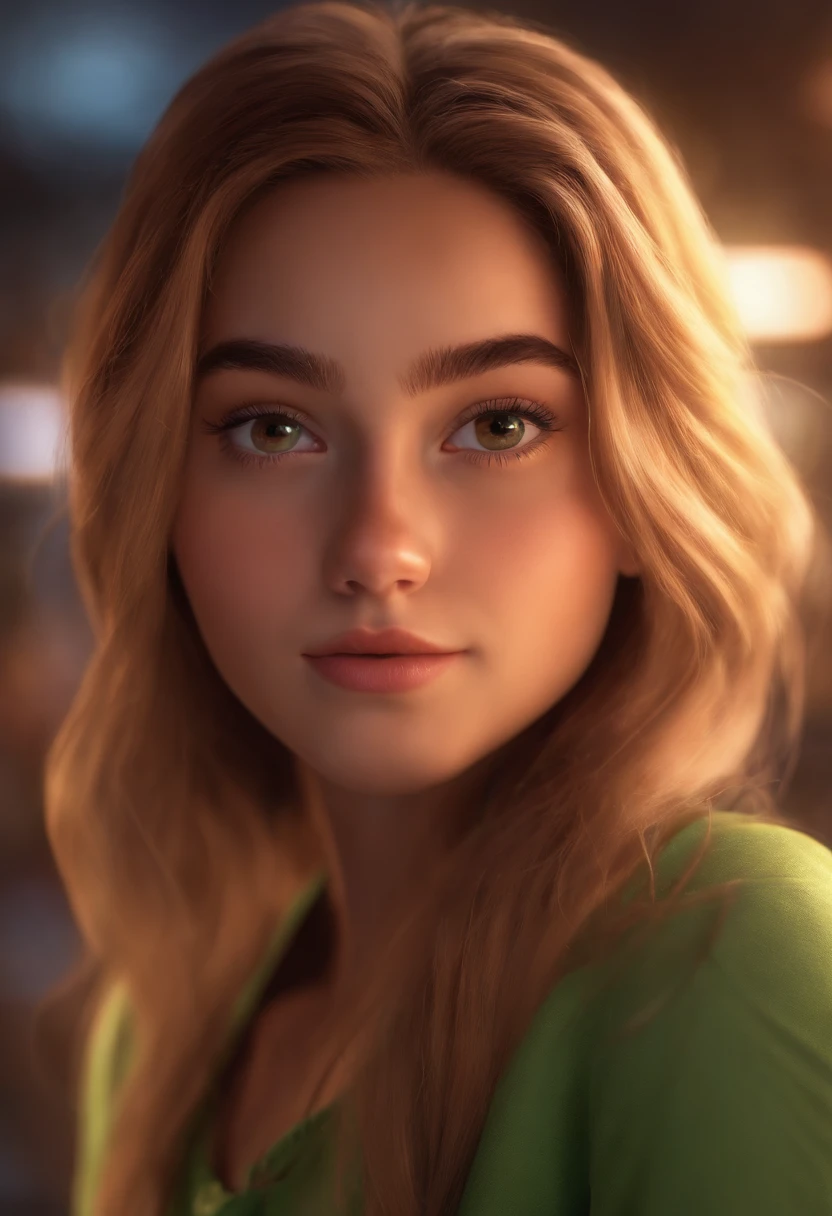 Image of a girl for a story in a YouTube video in Pixar format, She is Salles in a Apple Store, cabelo longo e loira
