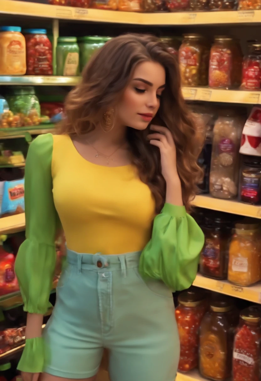 Image of a girl for a story in a YouTube video in Pixar format, cabelo longo e loiro, oferecendo a compra de iPhones