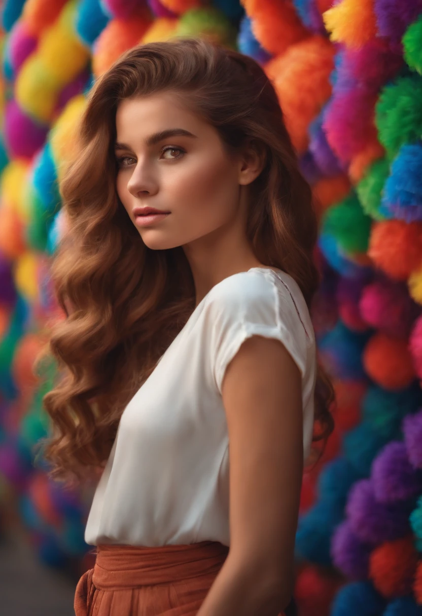 Image of a girl for a story in a YouTube video in Pixar format, cabelo longo e loiro, oferecendo a compra de iPhones