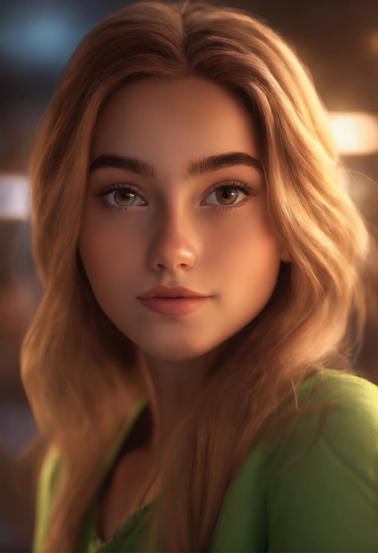 Image of a girl for a story in a YouTube video in Pixar format, She is Salles in a Apple Store, cabelo longo e loira