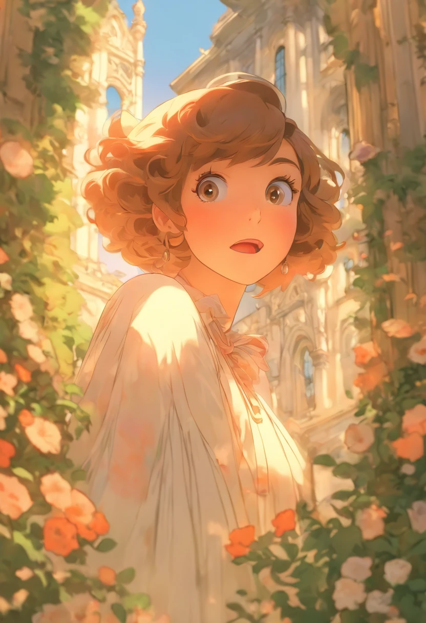 Masterpiece, Line art for female characters, Florence Pew's shocked expression, Detailed Country Garden background, art deco design,, Double exposure style, no shade, Used to color pages, White space, no shade,