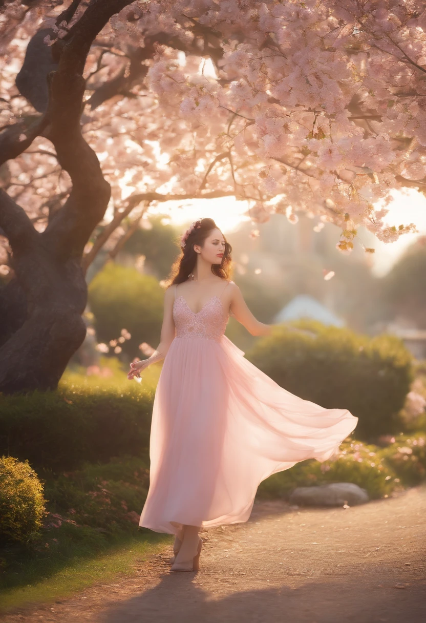 (best quality,4k,8k,highres,masterpiece:1.2),ultra-detailed,(realistic,photorealistic,photo-realistic:1.37),anime,libra,pink,black,beautiful,hair,cute,stunning,gnarled cherry blossom tree,tranquil garden,soft sunlight filtering through leaves,fluttering cherry blossom petals,dainty lace dress,ethereal atmosphere,sparkling eyes,faint blush on cheeks,dark flowing hair,delicate eyeliner,tender smile,determined pose,dynamic background,subtle shading and highlights,vibrant colors,subtle pastel tones,effortless grace,dreamlike,expressive eyes,flowery hair accessories,glowing skin,vivid pink blush,gentle breeze,peaceful gaze