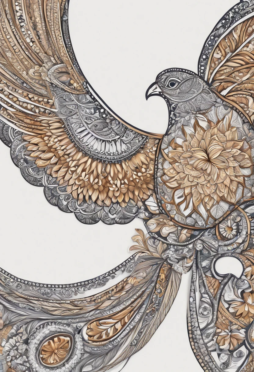 Arte Oficial, Papel de parede 8k unificado, ultra detalhado, Beleza Bonita, Beautiful, master part, best quality, (Zentangle, mandala, Tangled, emaranhar), (flower ecstasy: 1.2) Dynamic angle, cowboy shot, the most beautiful chaotic forms, elegence, Design Fauvista, cores brilhantes, Romantismo, atmosfera, Corvo de Ouro, deus sol, pena, fire,