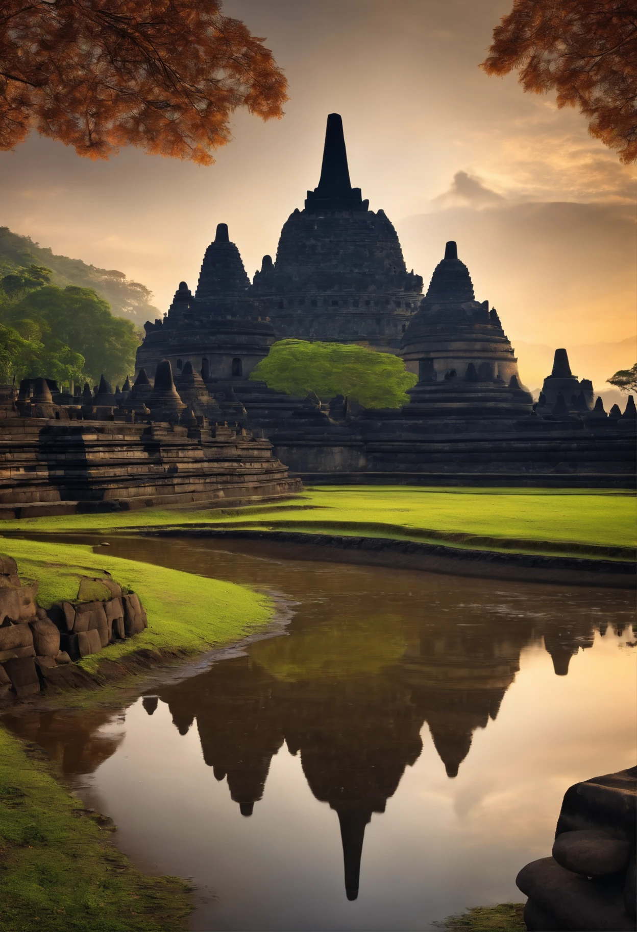 (masterpiece), (best quality), (high resolution Borobudur Temple, Central Java,hyper detailed, solo, detailed_background, landscape,