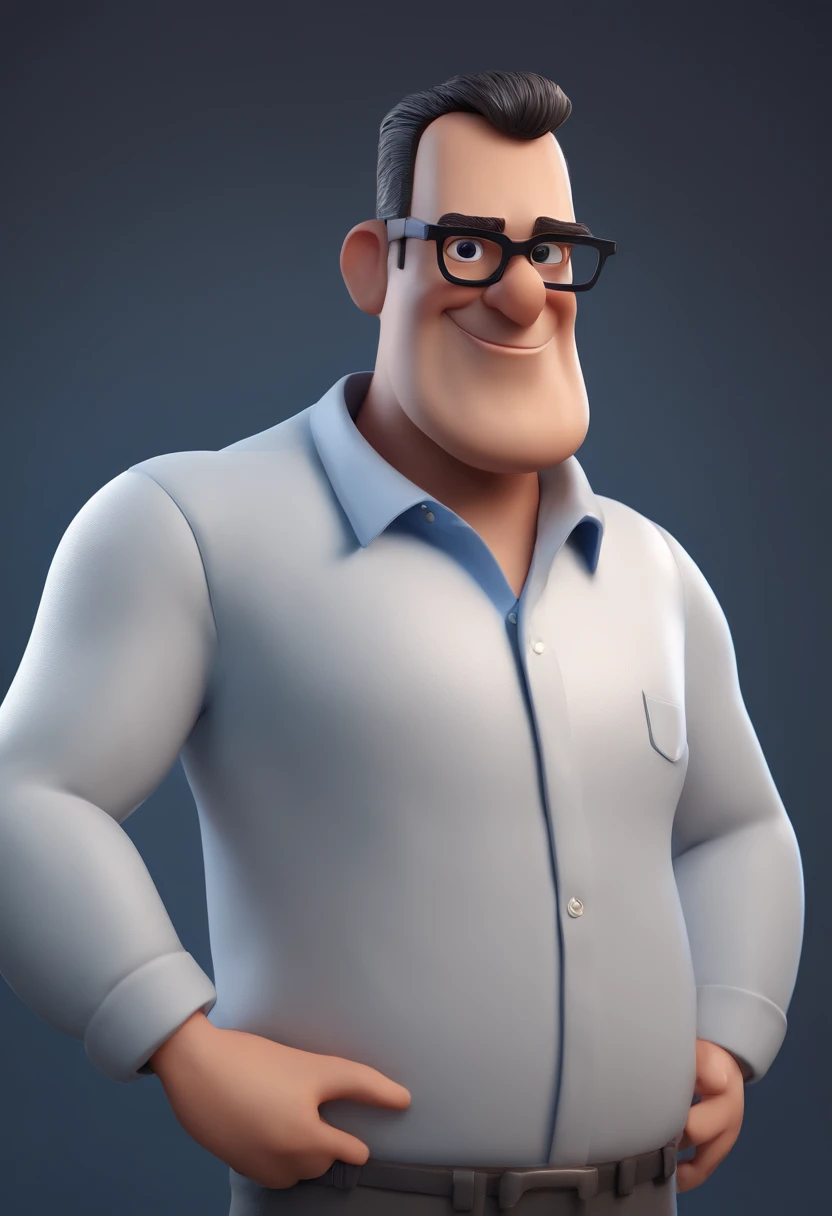 Cartoon character of a man with black glasses and a blue shirt, animation character, Caractere estilizado, animation style rendering, 3D estilizado, Arnold Maya render, 3 d render stylized, toon render keyshot, Personagem 3D, Personagem 3D, 3d rendering stylized, 3 d character render, personagem de desenho animado, Personagem de close up, Pose de personagem,  (Estilo Pixar) (master part:1.2) (Bokeh) (best quality) (pele detalhada) (textura detalhada) (8k) (argila) (Cinematic lighting) (foco nítido