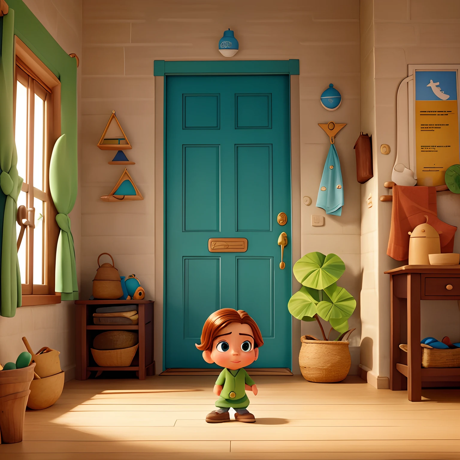 poster estilo Disney pixar, de uma arquiteta com cabelo castanho claro comprido, olhos verdes claros, que trabalha com arquitetura sensorial visando o bem estar de seus clientes.
The slogan is: Let your home take care of you.