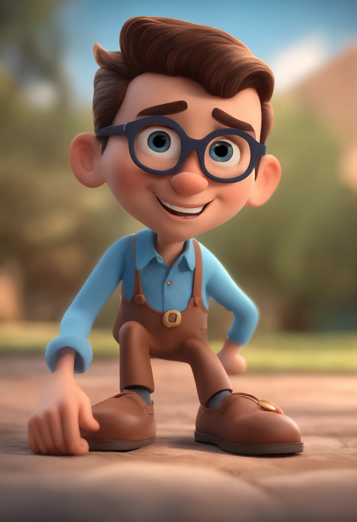 Cartoon character of a man with black glasses and a blue shirt, animation character, Caractere estilizado, animation style rendering, 3D estilizado, Arnold Maya render, 3 d render stylized, toon render keyshot, Personagem 3D, Personagem 3D, 3d rendering stylized, 3 d character render, personagem de desenho animado, Personagem de close up, Pose de personagem, (Estilo Pixar) (master part:1.2) (Bokeh) (best quality) (pele detalhada) (textura detalhada) (8k) (argila) (Cinematic lighting) (foco nítido