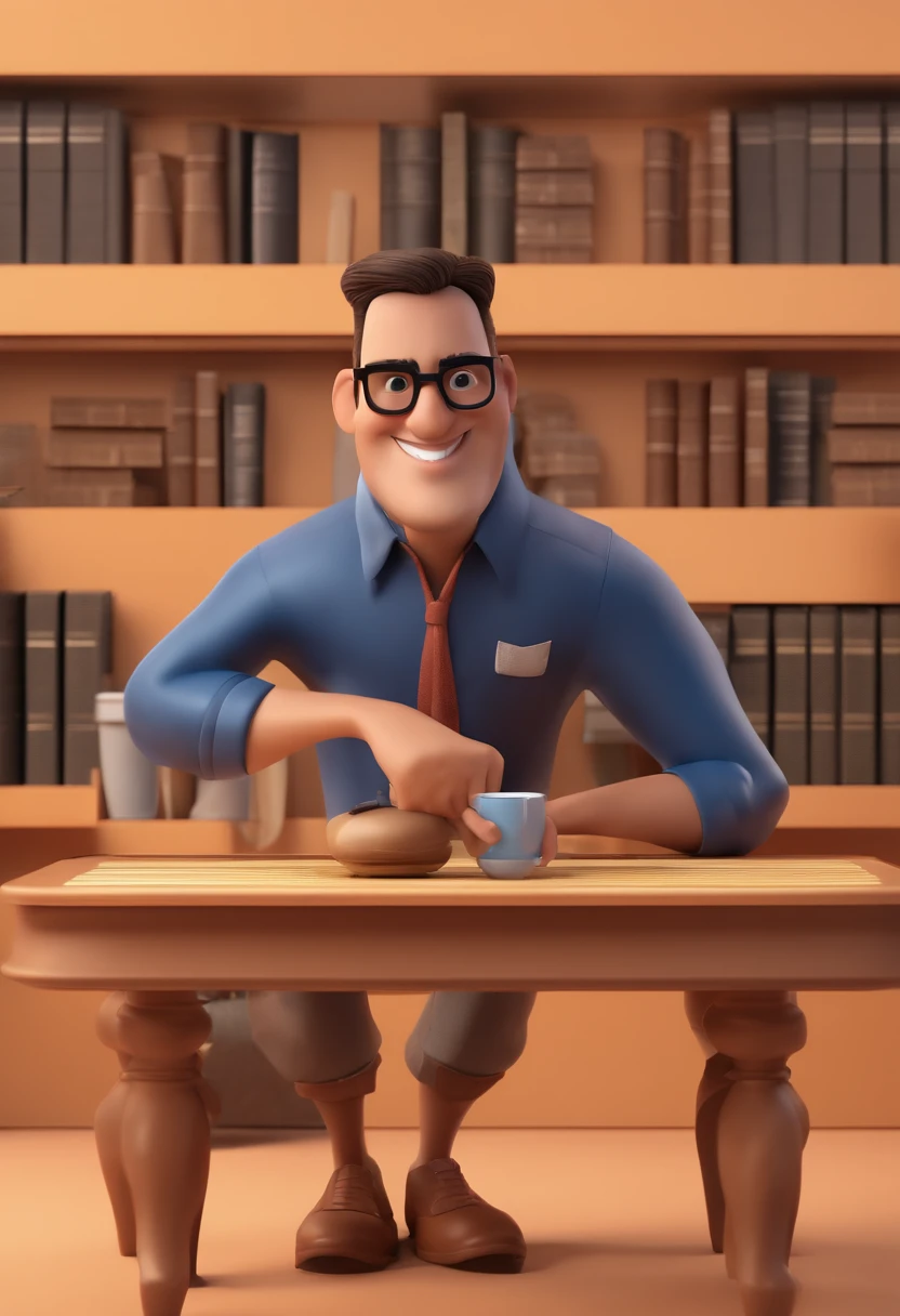 Cartoon character of a man with black glasses and a blue shirt, animation character, Caractere estilizado, animation style rendering, 3D estilizado, Arnold Maya render, 3 d render stylized, toon render keyshot, Personagem 3D, Personagem 3D, 3d rendering stylized, 3 d character render, personagem de desenho animado, Personagem de close up, Pose de personagem, (Estilo Pixar) (master part:1.2) (Bokeh) (best quality) (pele detalhada) (textura detalhada) (8k) (argila) (Cinematic lighting) (foco nítido