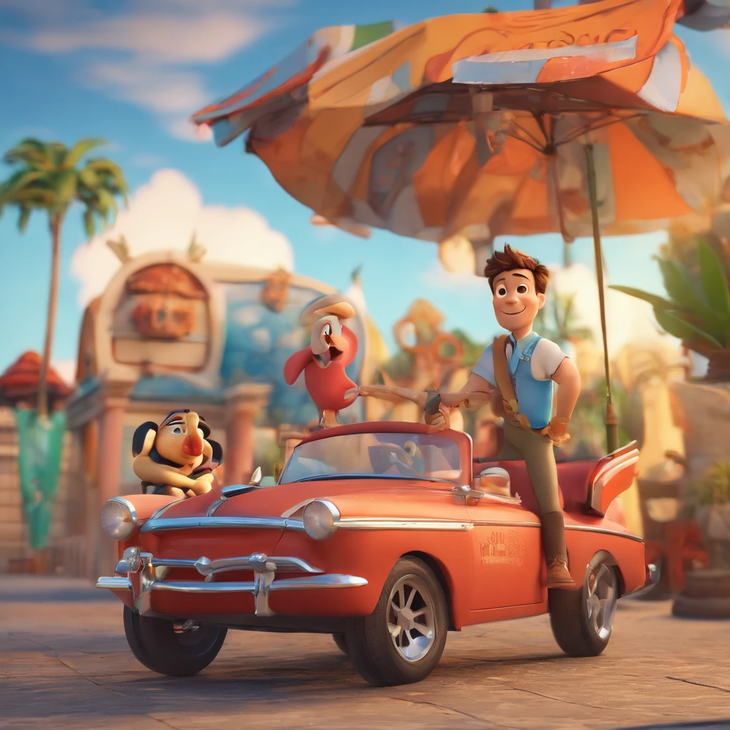 create a 3D movie poster inspired by Disney Pixar. The scene should be in Pixar's signature digital art style, with a cartoonish image reminiscent of an artisan with, cabelos castanhos claros, dentro de seu local de trabalho.