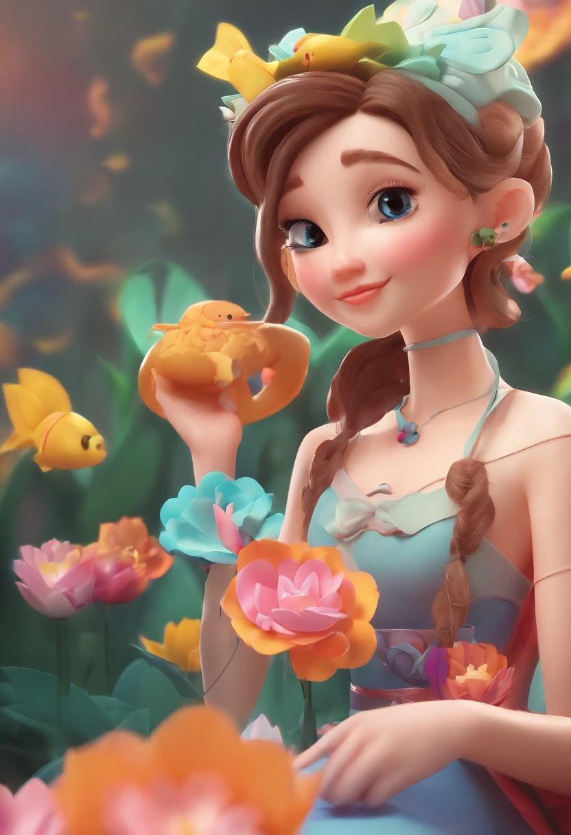 best quality, master part, fotorrealista, extremamente detalhado CG unidade 8k papel de parede, Chibi,1girl, Elsa,sozinho, cheio_corpo, sorrir, Olhando_em_visualizador, ao ar livre,