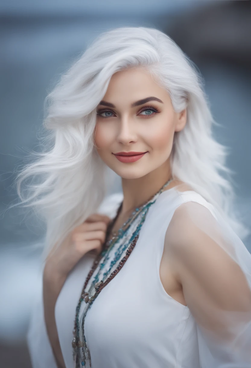 White hair girl smiling