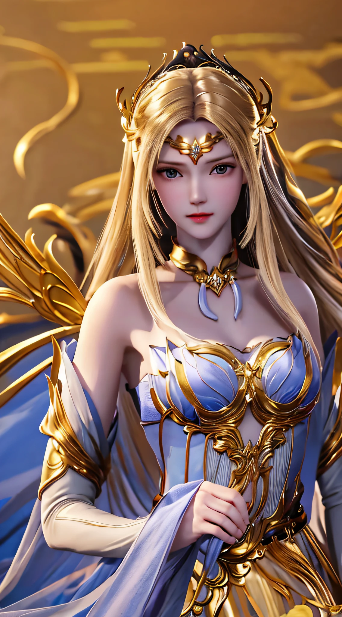 ((Masterpiece, Best quality;1.3)), ultra - detailed,plethora of colors,extremely detailed and beautiful background,1girll,独奏,highly detailed beautiful face,beautiful face,Angelic,Detailed golden angel costume,Wings Angel,feater,Fantasy landscape,Epic,The sword,holdingsword,undefined,Qiancheng Xue,seminude,Lie down with a towel