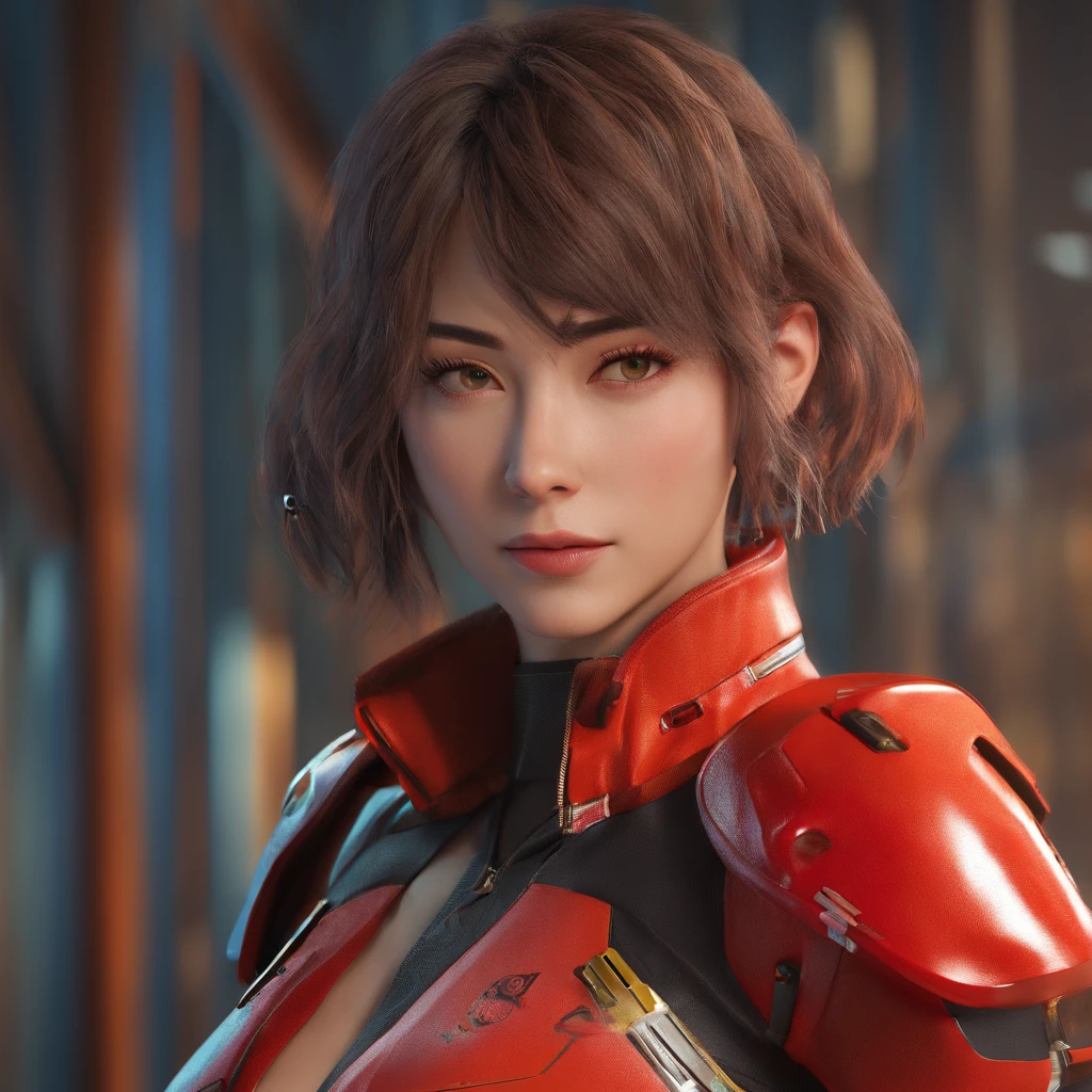(8k, best quality, master part:1.2), ultra-detalhado, master part, realistic lighting,master part, best quality, master part, Arte Oficial,extremamente detalhado CG unidade 8k papel de pavermelhoe,belos olhos detalhados, luz no rosto, 1girl, Asuka,parte superior do corpo, seios, piloto_naipe, Plugnaipe, vermelho_suit jacket, Jacket, Luvas, bandagem, Hair_enfeite, Bracer,