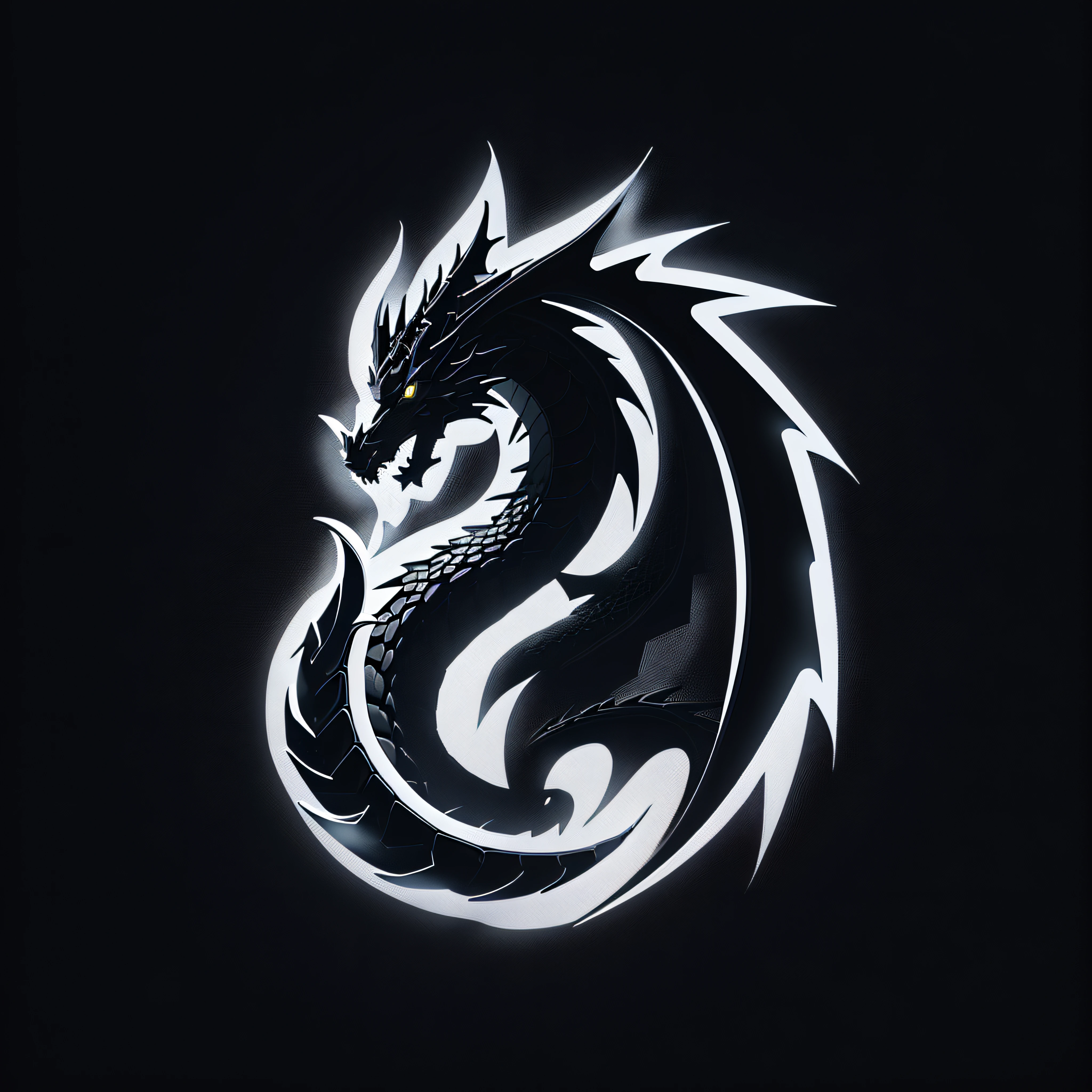 A black and white logo，There is a dragon on it, Dragon centered, Black Dragon