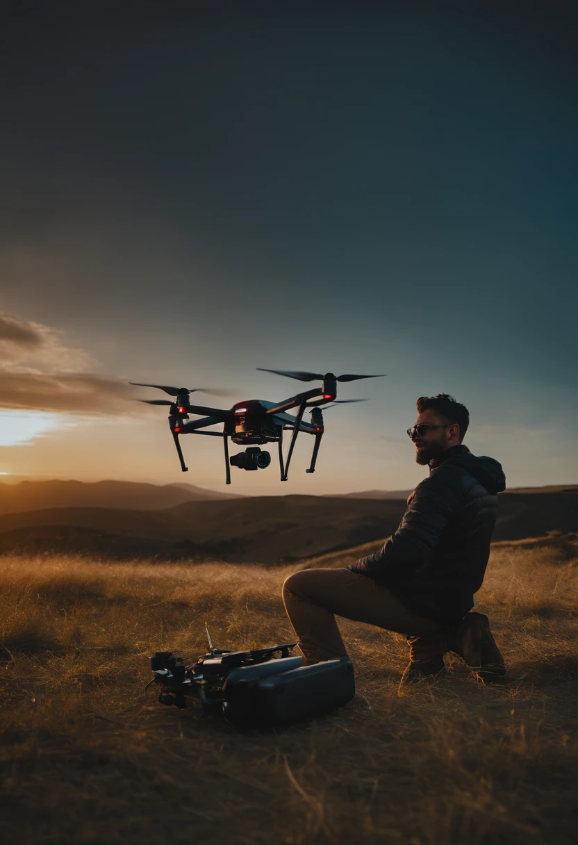 Personagem de um homem pilotando um drone da dji