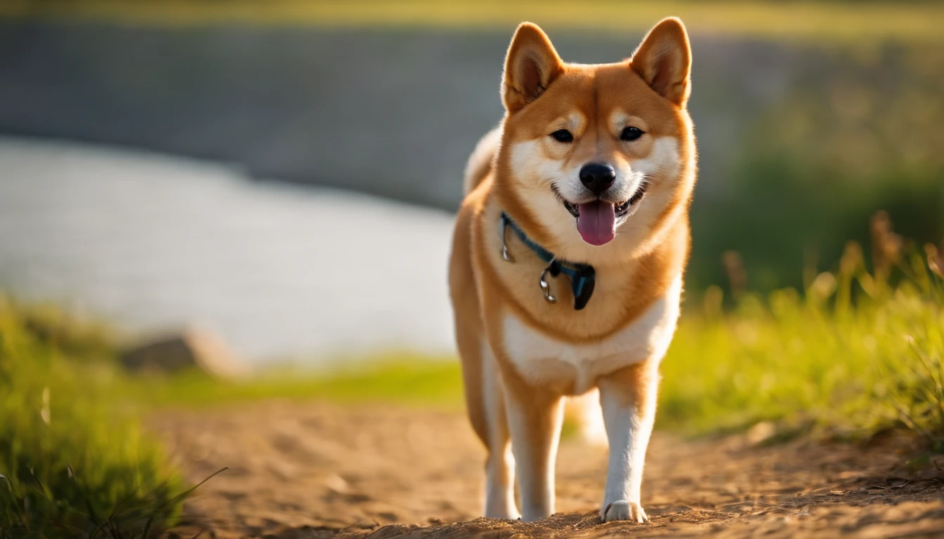Smiling Shiba Inu looking straight ahead