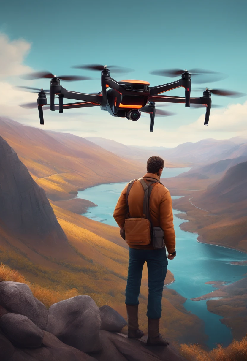 personagem dos desenhos animados de um homem pilotando um drone