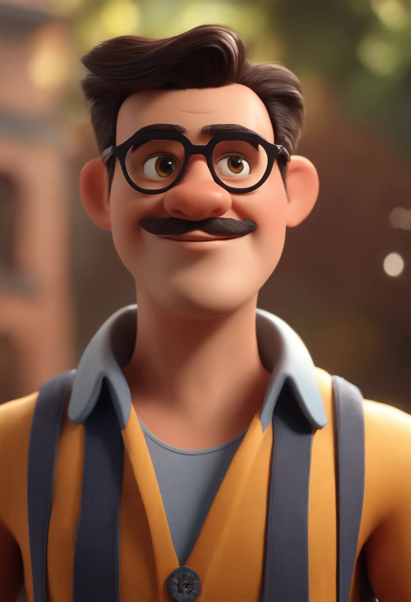 Cartoon character of a man with black glasses and a blue shirt, animation character, Caractere estilizado, animation style rendering, 3D estilizado, Arnold Maya render, 3 d render stylized, toon render keyshot, Personagem 3D, Personagem 3D, 3d rendering stylized, 3 d character render, personagem de desenho animado, Personagem de close up, Pose de personagem, (Estilo Pixar) (master part:1.2) (Bokeh) (best quality) (pele detalhada) (textura detalhada) (8k) (argila) (Cinematic lighting) (foco nítido