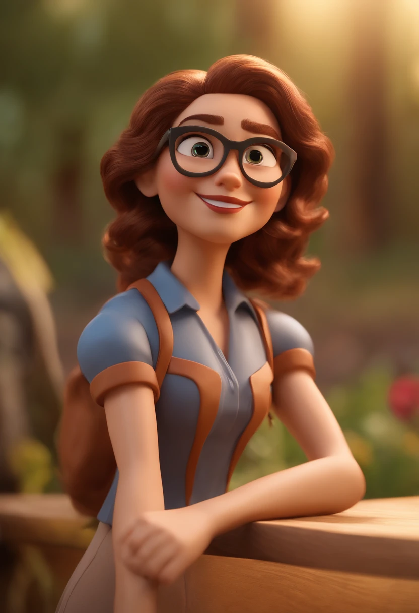 Personagem de desenho animado de uma mulher usando ,cabelos castanho clara com as pontas dourados encaracolado,um personagem animado, Caractere estilizado, animation style rendering, 3D estilizado, Arnold Maya render, 3 d render stylized, toon render keyshot, Personagem 3D, Personagem 3D, 3d rendering stylized, 3 d character render, personagem de desenho animado, Personagem de close up, Pose de personagem, (Estilo Pixar) (master part:1.2) (Bokeh) (best quality) (pele detalhada) (textura detalhada) (8k) (argila) (Cinematic lighting) (foco nítido,Senta e vaza a parte superior do corpo