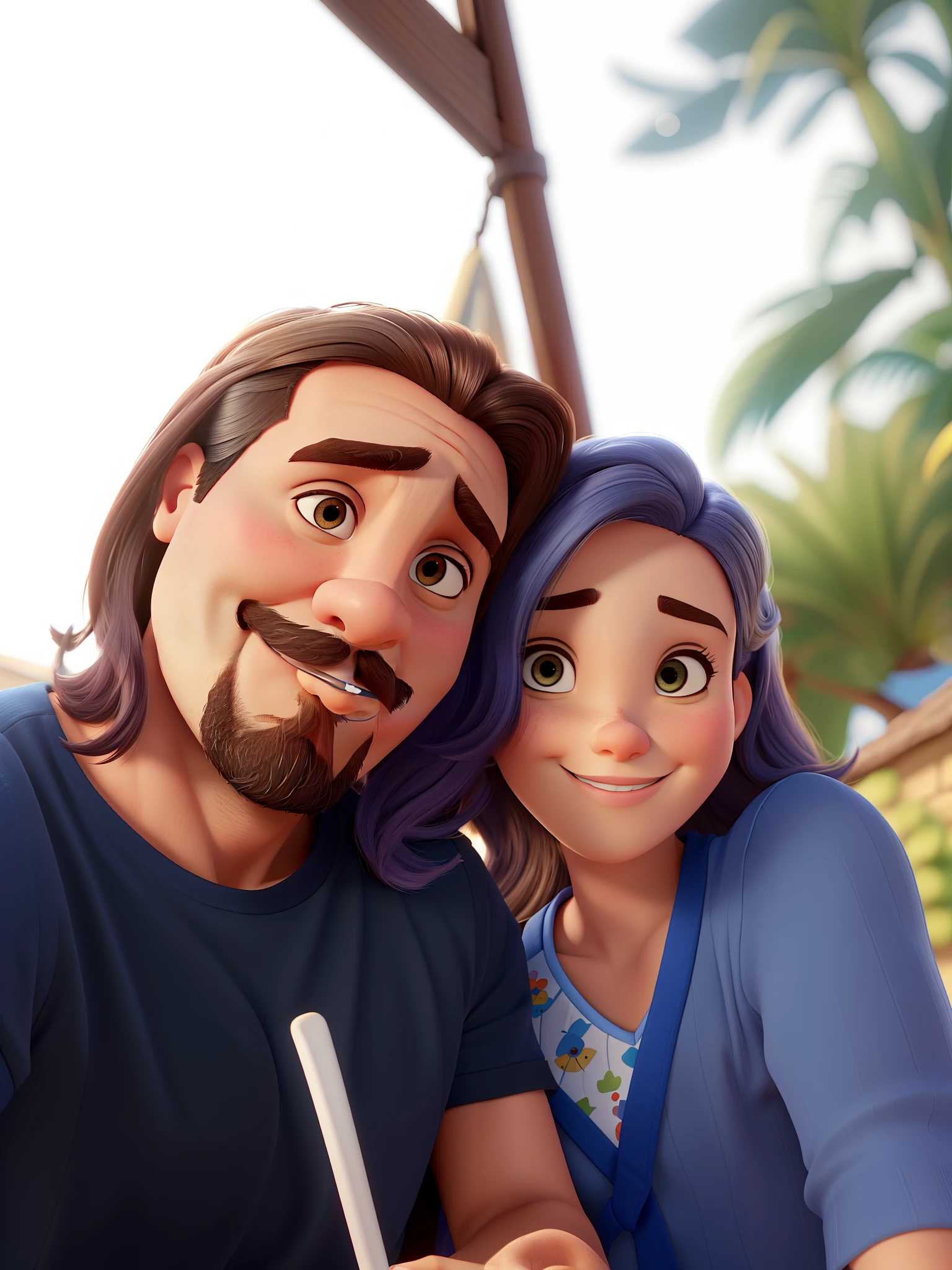Casal estilo disney pixar melhor qualidade alta qualidade. Homem moreno cabelo comprido crespo barba e mulher loira olhos azuis cabelos longos lisos