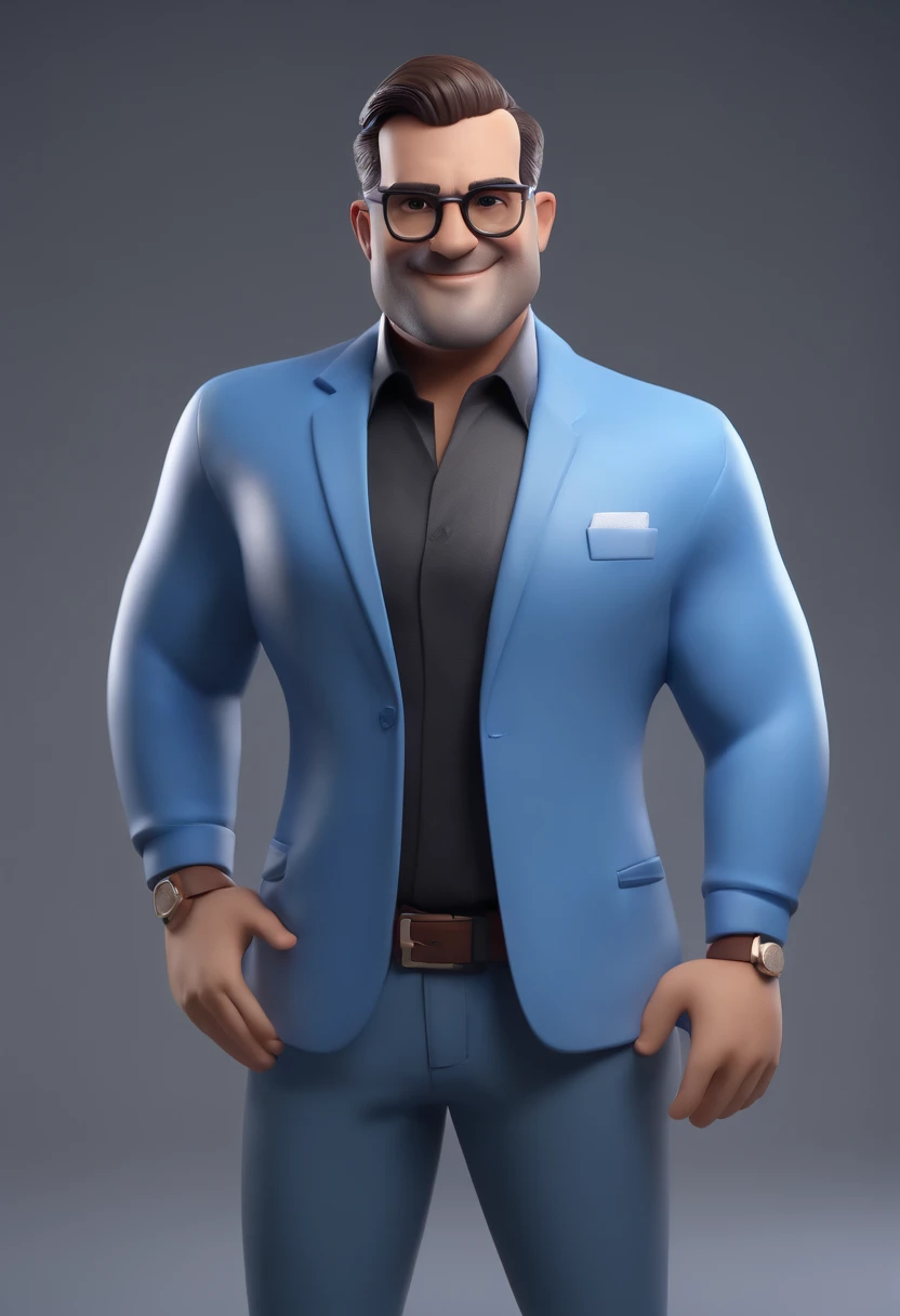 Cartoon character of a man wearing black glasses and a blue shirt, um personagem animado, Caractere estilizado, animation style rendering, 3D estilizado, Arnold Maya render, 3 d render stylized, toon render keyshot, Personagem 3D, Personagem 3D, 3d rendering stylized, 3 d character render, personagem de desenho animado, Personagem de close up, Pose de personagem, (Estilo Pixar) (master part:1.2) (Bokeh) (best quality) (pele detalhada) (textura detalhada) (8k) (argila) (Cinematic lighting) (foco nítido,Senta e vaza a parte superior do corpo