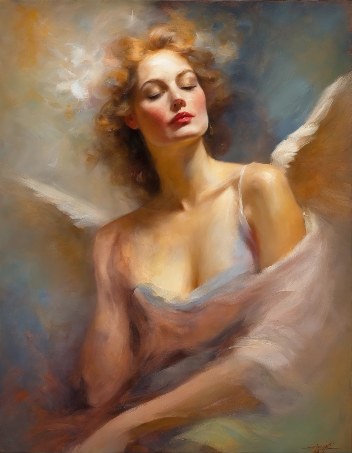 Sexy angel smoking cigarette