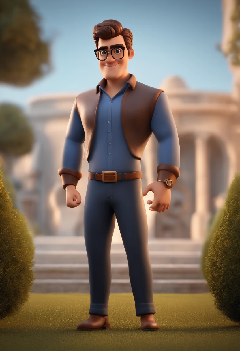 Cartoon character of a man with black glasses and a blue shirt, animation character, Caractere estilizado, animation style rendering, 3D estilizado, Arnold Maya render, 3 d render stylized, toon render keyshot, Personagem 3D, Personagem 3D, 3d rendering stylized, 3 d character render, personagem de desenho animado, Personagem de close up, Pose de personagem,  (Estilo Pixar) (master part:1.2) (Bokeh) (best quality) (pele detalhada) (textura detalhada) (8k) (argila) (Cinematic lighting) (foco nítido